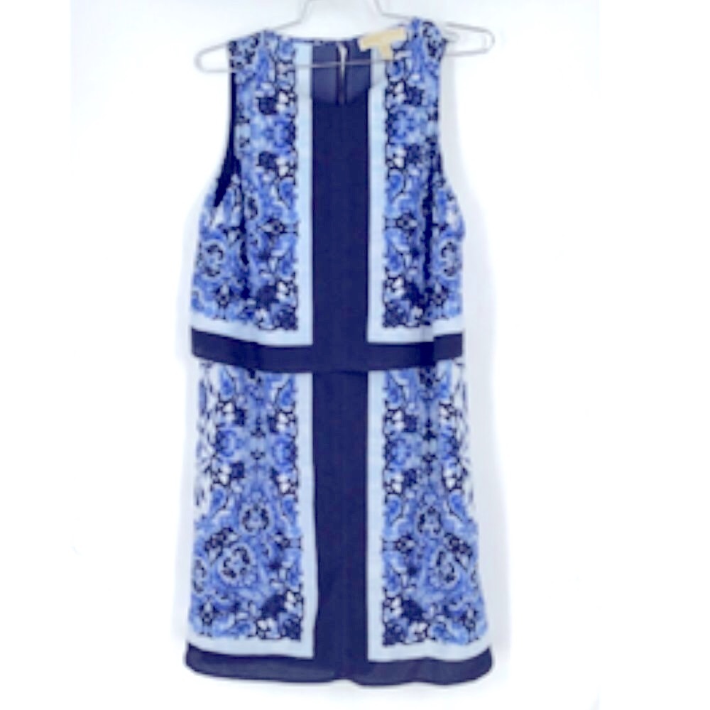 ⭐️HP⭐️ NWT MICHAEL KORS Blue Patterned Sleeveless Pencil Dress - Women's Size 2